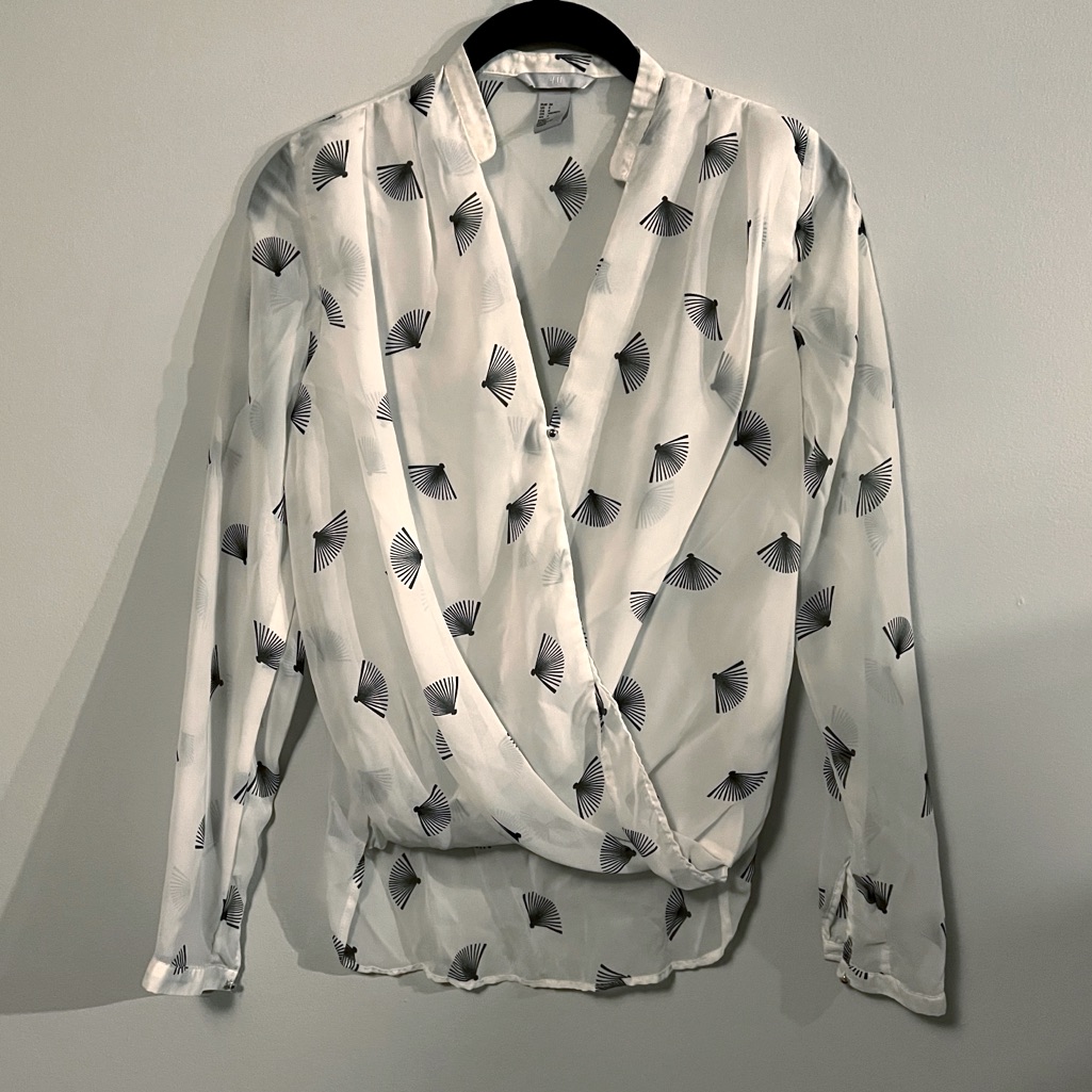 H&M Fan Print Drape Front Blouse